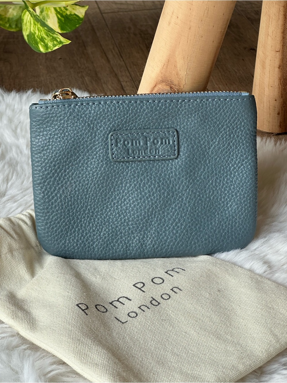 Pom Pom London Pebbled Leather Cosmetic Pouch Slate Blue